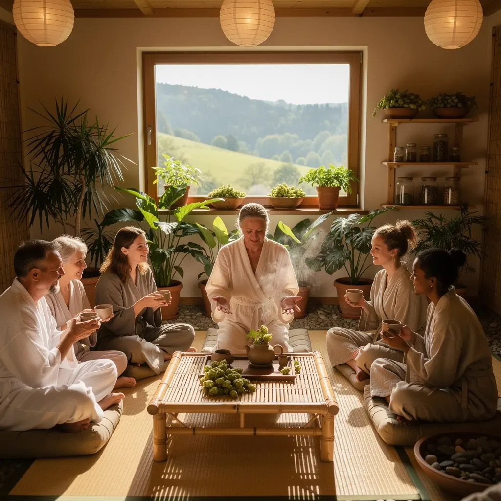 Záber na sušené chmeľové kvety na drevenej doske.