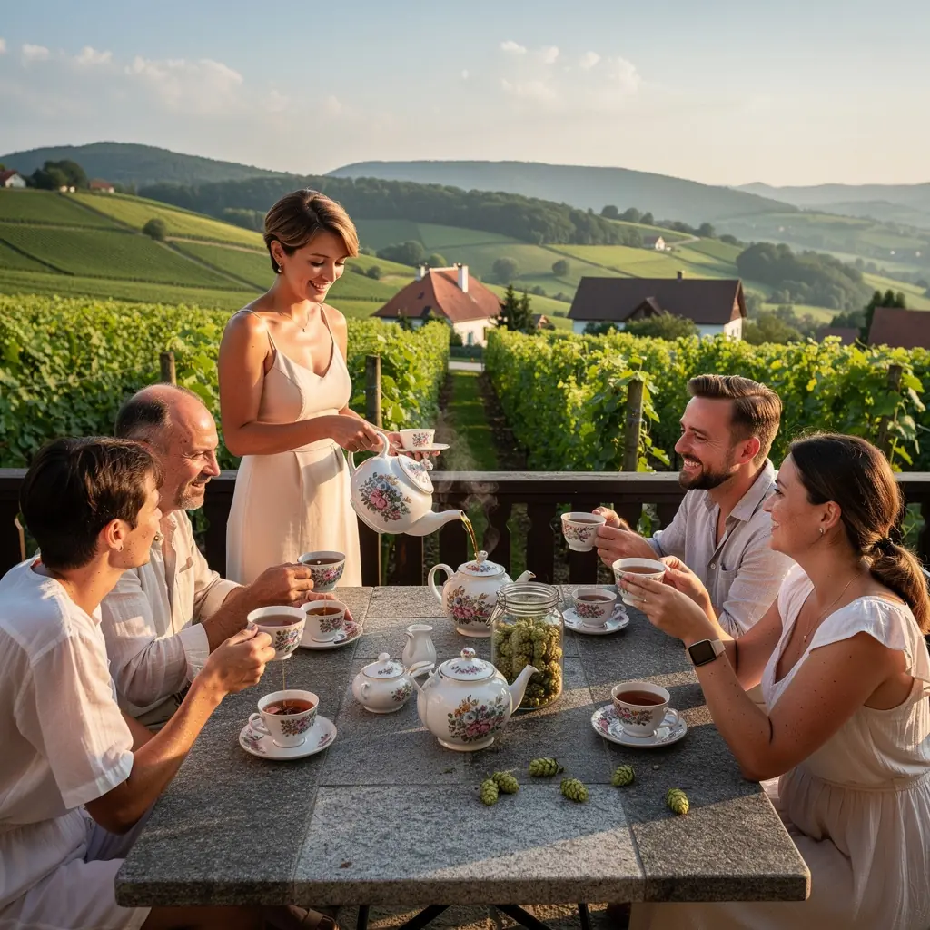 Šálka chmeľového čaju s citrónom a medom, vyzdobená sviežou mätou